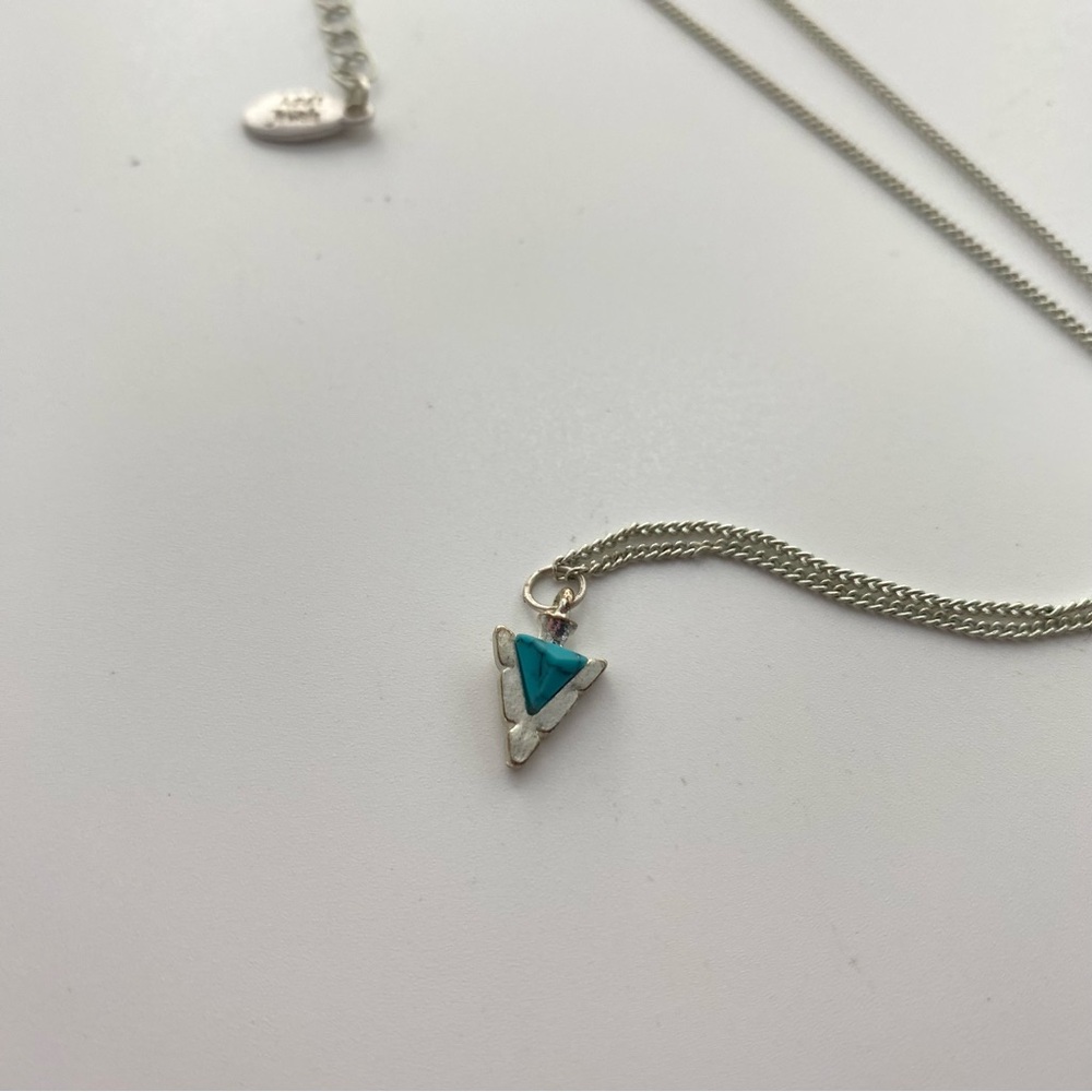 Triangular Turquoise Pendant Necklace Adult Jewels Signed Silver-tone 16”